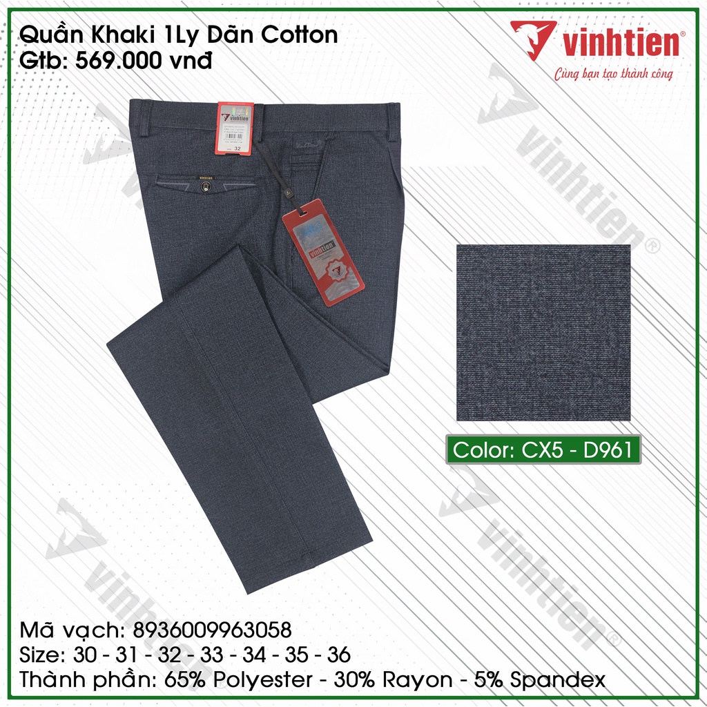 Quần Kaki 1Ly Nam Dãn Cotton Classic Vĩnh Tiến 569 - Nhiều Màu