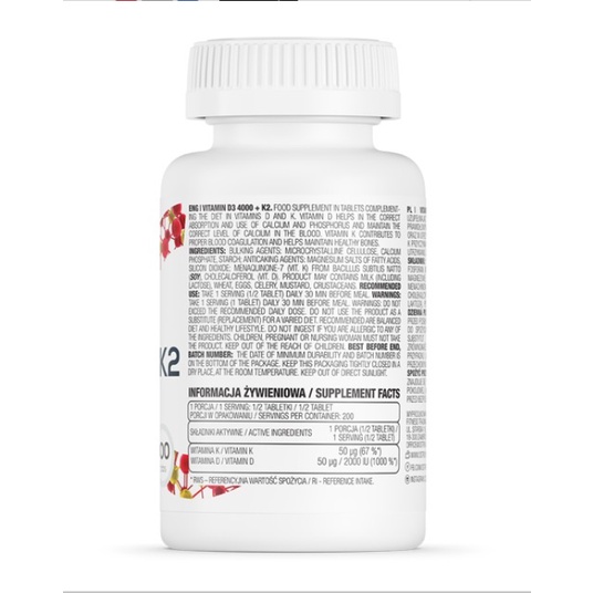Thực phẩm bổ sung hỗ trợ xương khớp Ostrovit Vitamin D3 4000 + K2 hũ 100/110 viên Chính Hãng