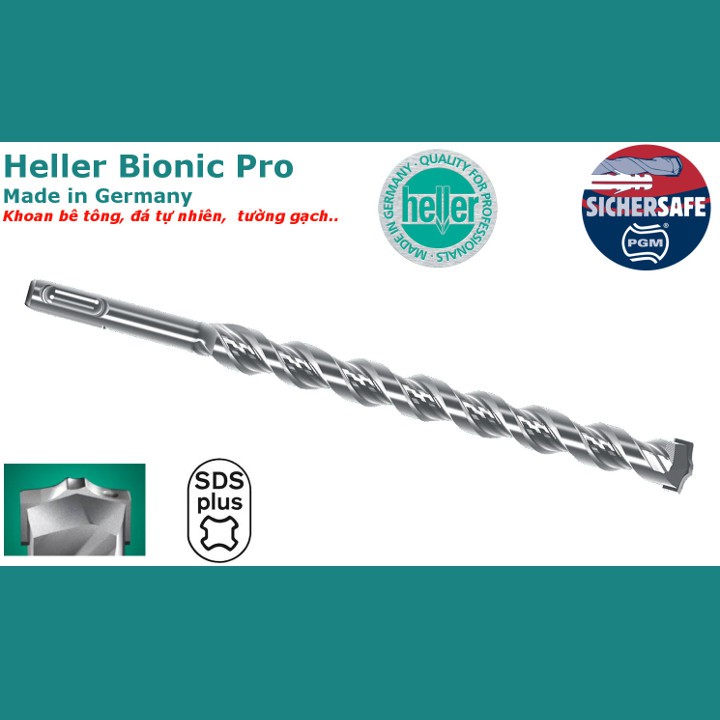 Hộp 3 mũi khoan Heller Bionic Pro (Chuôi SDS Plus, SX tại Đức)