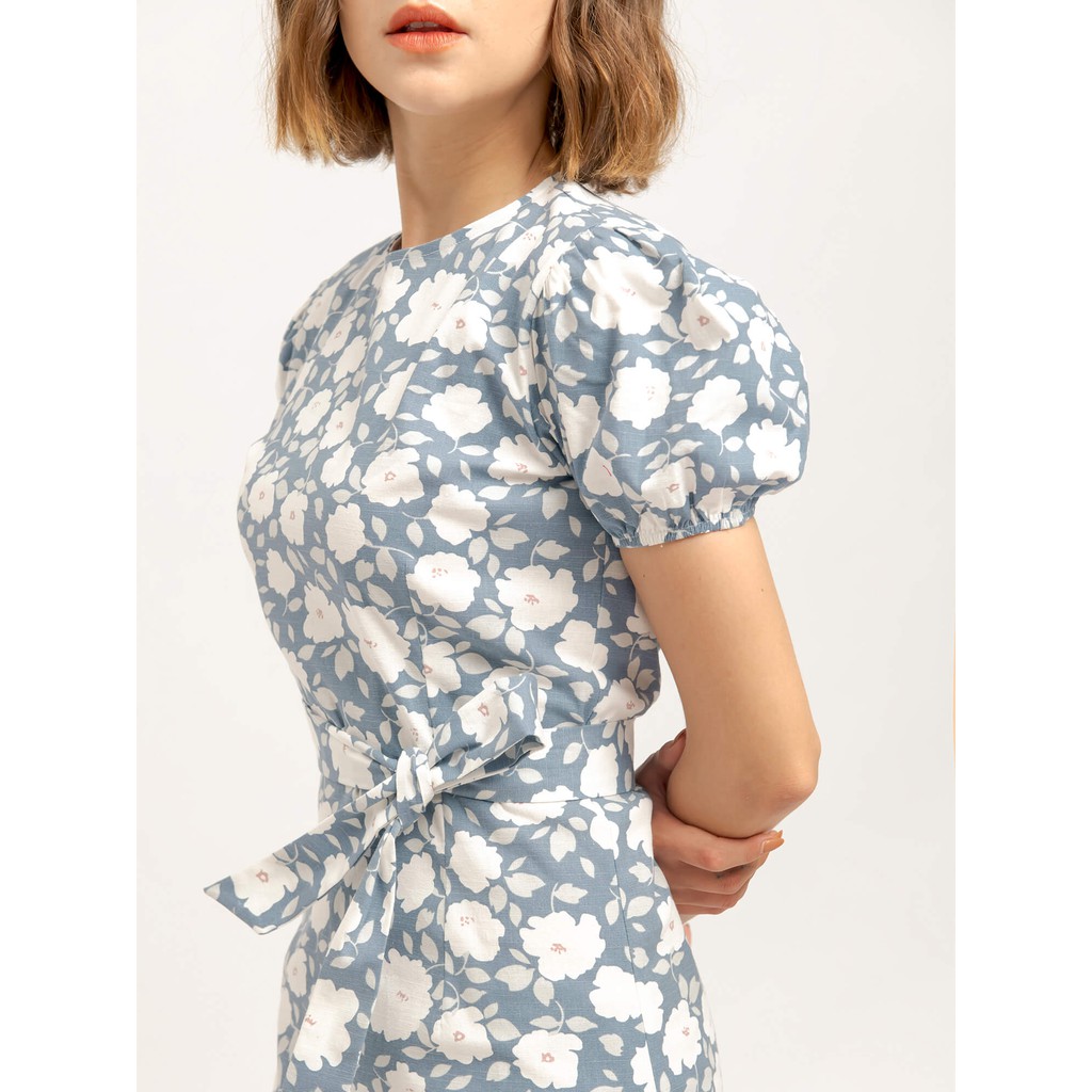 Đầm Hoa Xanh Linen Thắt Dây - YV LE & CO | BigBuy360 - bigbuy360.vn