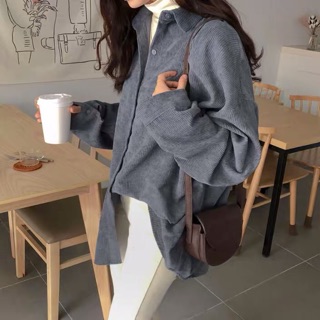 Áo sơ mi Nhung Tăm Oversize ( Có ảnh thật )