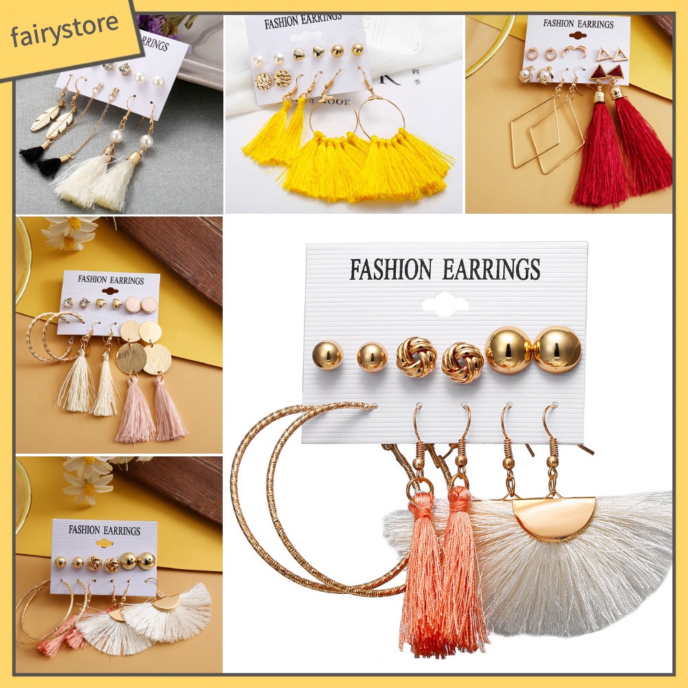 Set 6 đôi khuyên tai phong cách bohemian xinh xắn thời trang dành cho nữ