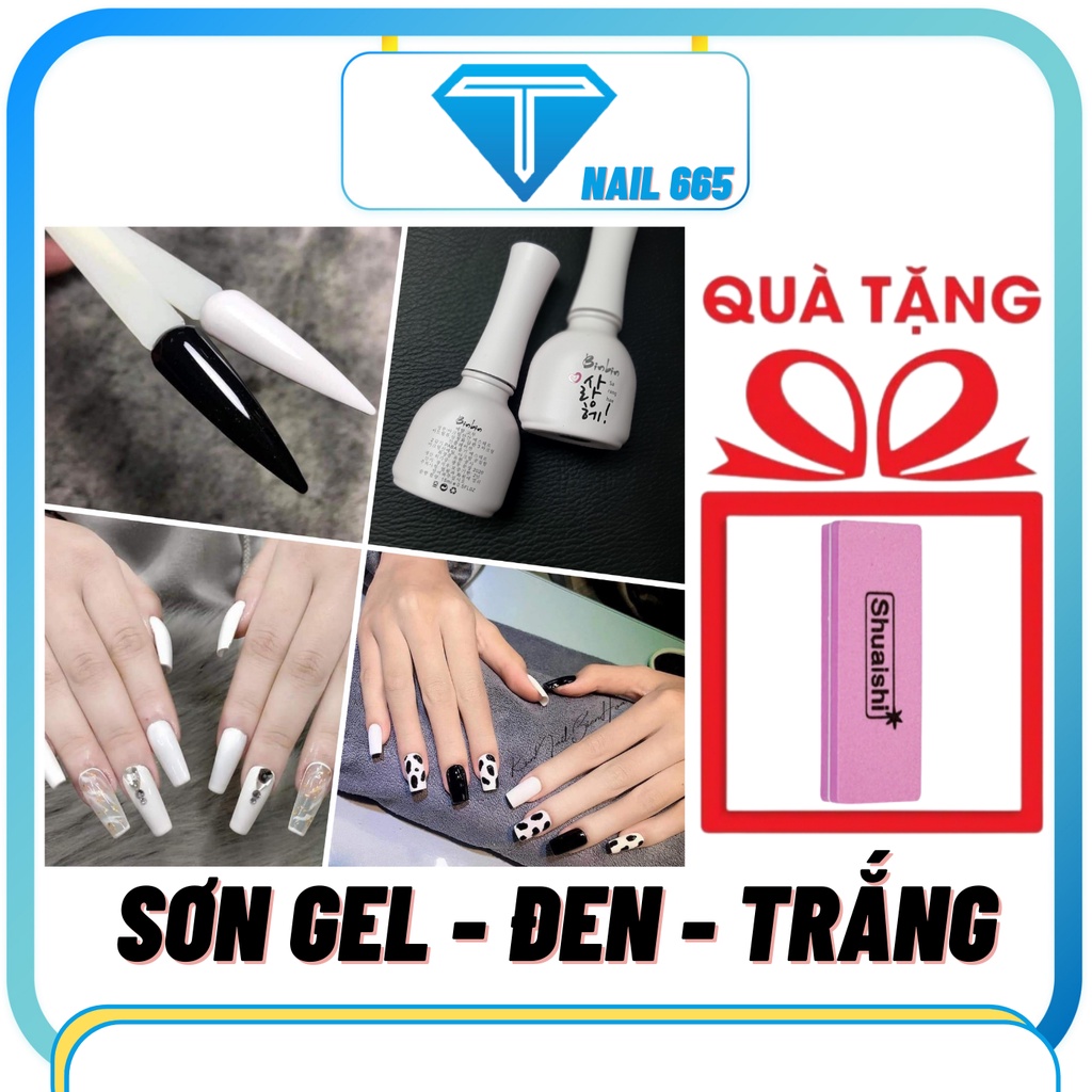 Sơn gel nail đen trắng . Nước sơn móng tay đen trắng Bin Bin hàn quốc cao cấp