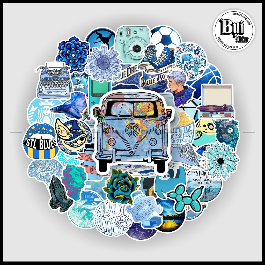 Sticker Blue, dễ thương mẫu HOT nhất dán trang trí laptop, mũ nón bảo hiểm, vali, xe tay ga