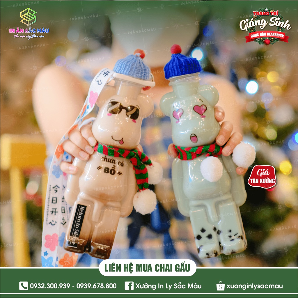 HOT Combo 10 bình nhựa, chai nhựa hình Gấu bạo lực Bearbrick, chai gấu đựng kẹo, chai gấu trà sữa