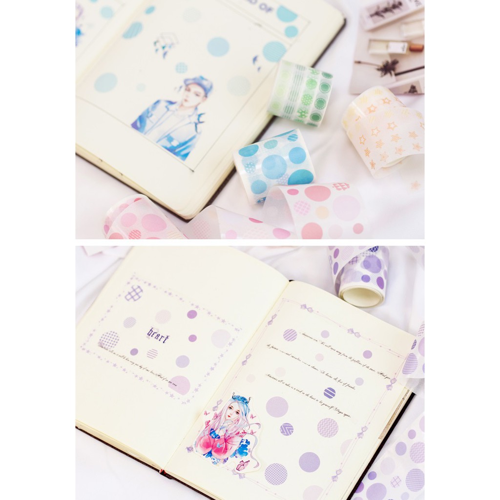 Băng dính washi tape chấm bi trang trí planner WST126