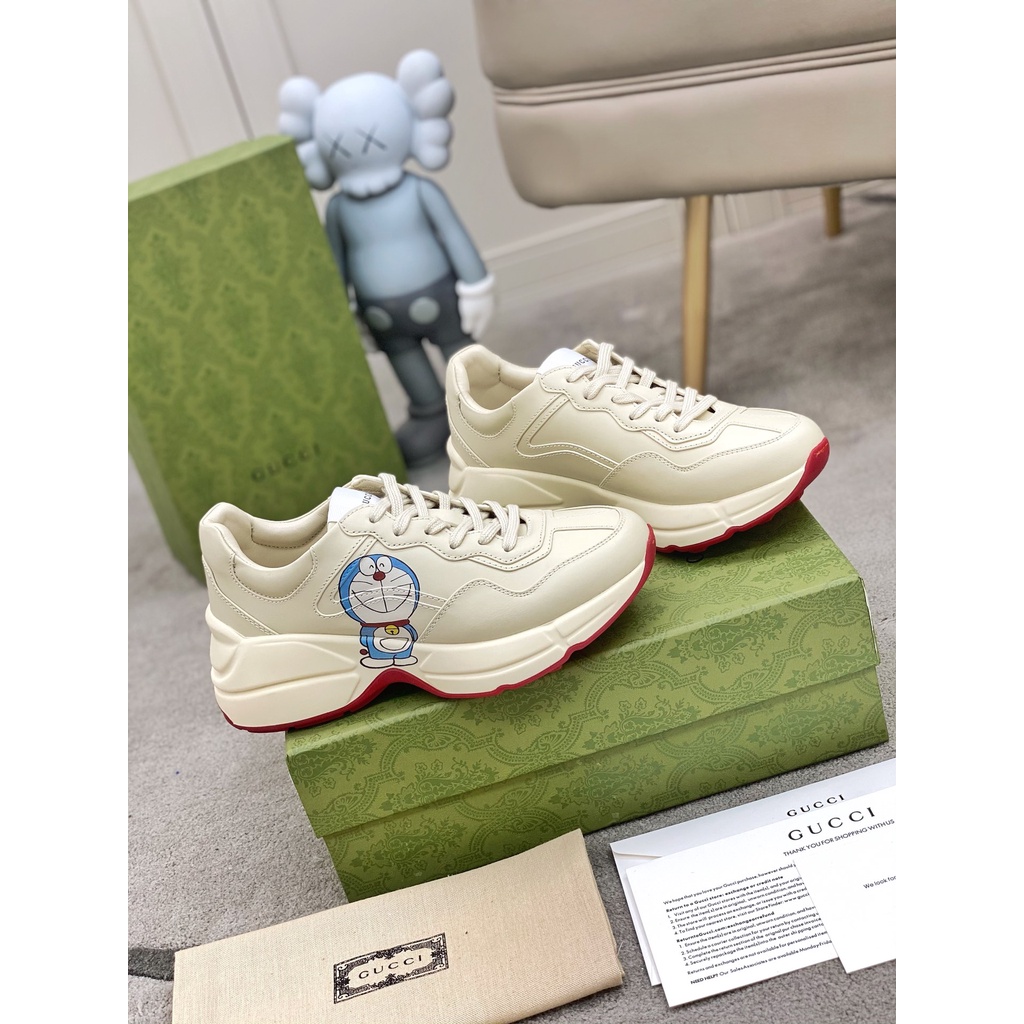 Giày sneaker da thật thời trang cao cấp Gucci GG GC thiết kế in hình doraemon, phong cách trẻ trung