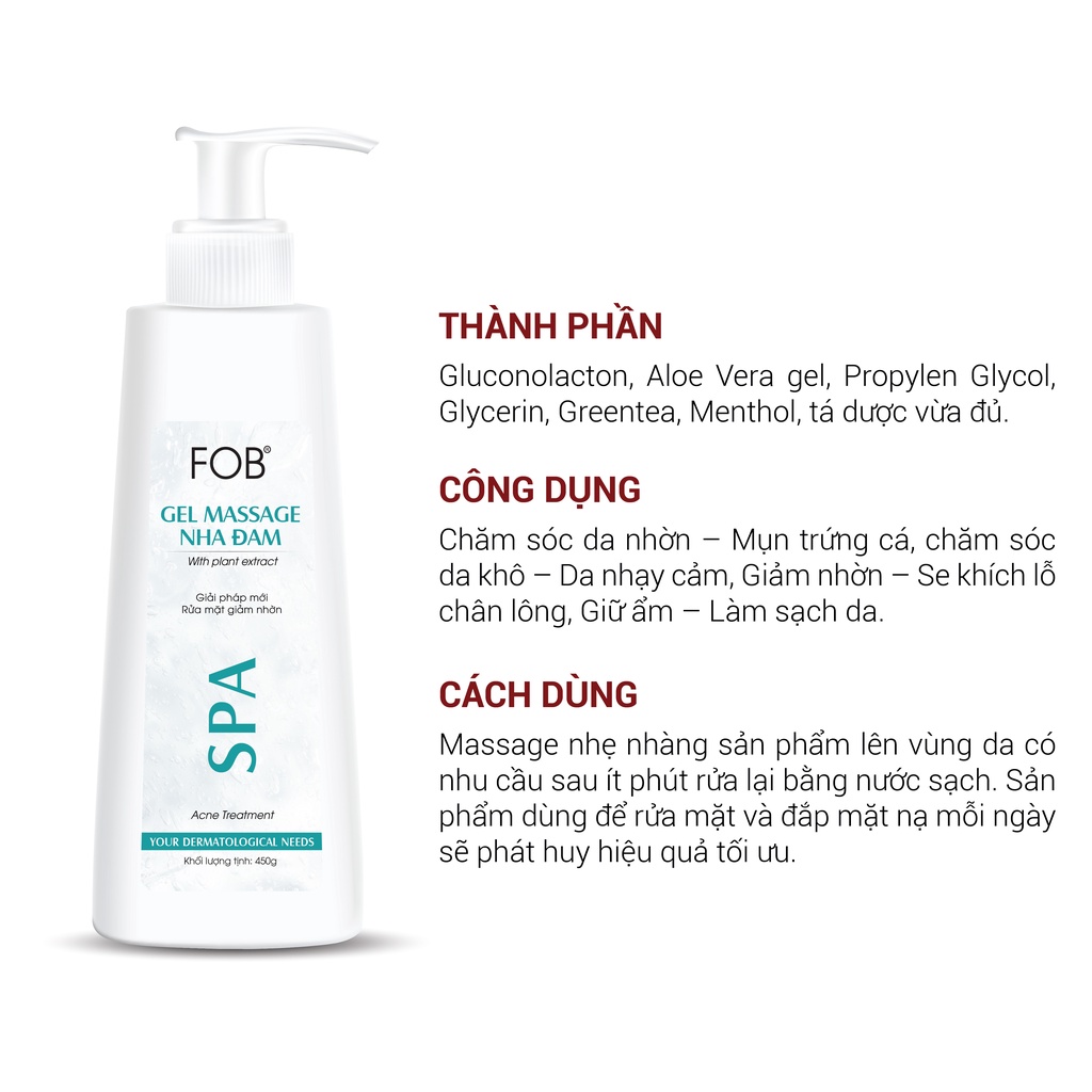 Sữa rữa mặt chăm sóc da nhờn - Mụn trứng cá - FOB® GEL MASSAGE NHA ĐAM