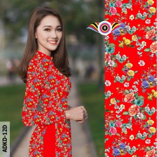 Bộ áo dài truyền thống may sẵn họa tiết hoa nhí màu đỏ