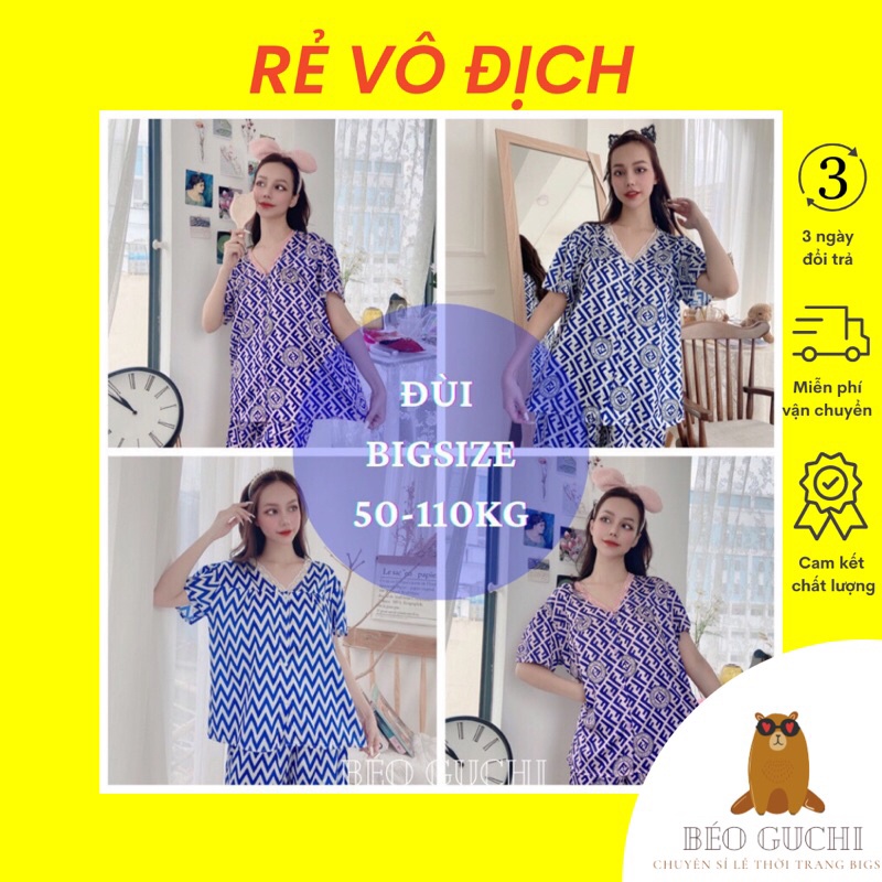 Đùi cổ tim 50-110kg K1CTS Béo Guchi Pijama Bigsize Lụa Satin - Đồ bộ nữ đồ ngủ mặc nhà