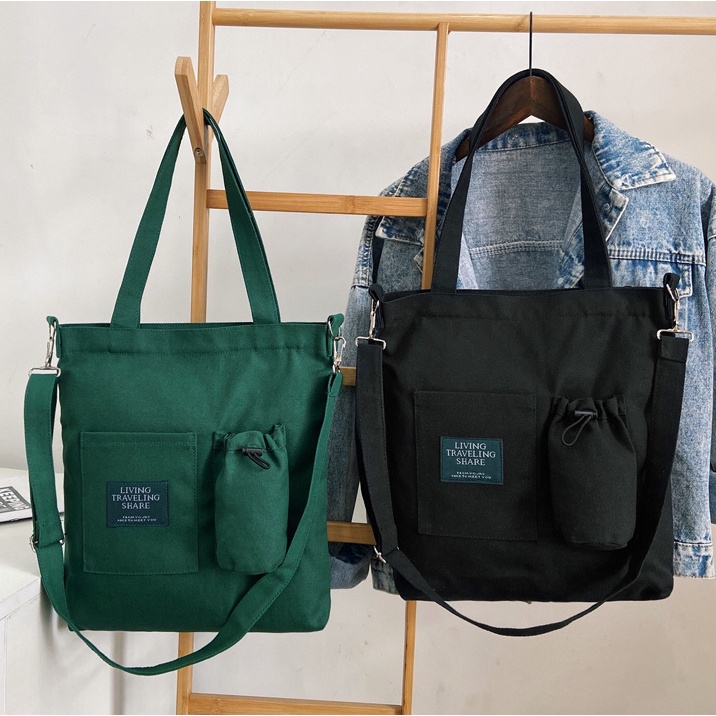 Túi Xách Vải Canvas Màu Trơn Cỡ Lớn Đa Năng Thời Trang Hàn Quốc Cho Cặp Đôi