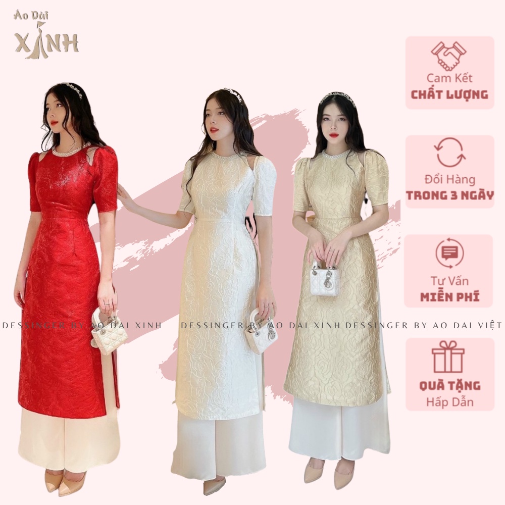 Áo Dài vải gấm dập vân cao cấp , áo dài vai bồng sang chảnh phù hợp đi mọi sự kiện.