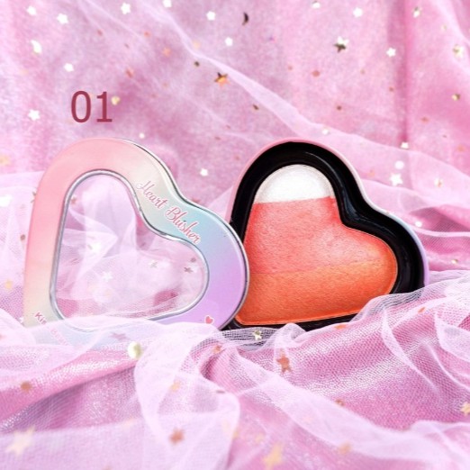 Set 2 in 1 Phấn má hồng + bắt sáng Kiss Beauty Heart Blusher (Hộp thiếc cao cấp)