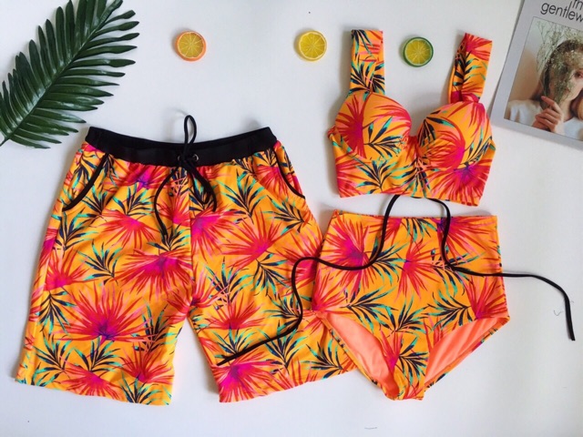 Đồ bơi cặp nam nữ- Bikini đôi đi biển lá xanh- áo tắm nữ mút dày nâng ngực- shopnabi | BigBuy360 - bigbuy360.vn
