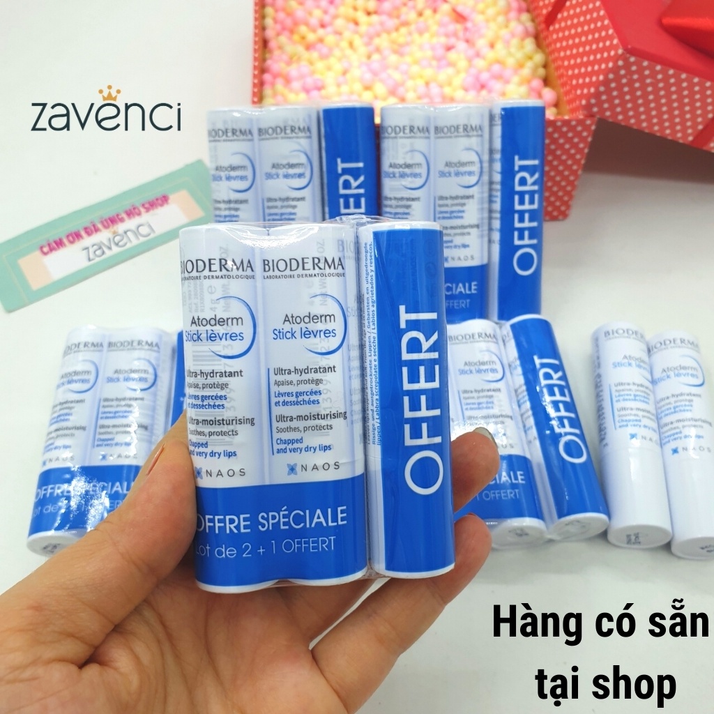 Son dưỡng BIODERMA son môi không màu làm hồng mềm môi mùi thơm nhẹ Atoderm Levres Stick Hydratant NAO+( 4g )