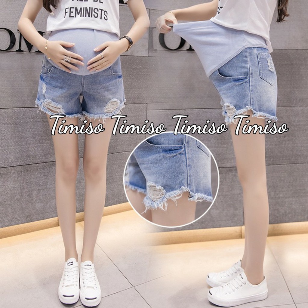 Quần SOOC Bầu Jean RÁCH cạp cao có chun và cúc điều chỉnh hàng đẹp BSR45