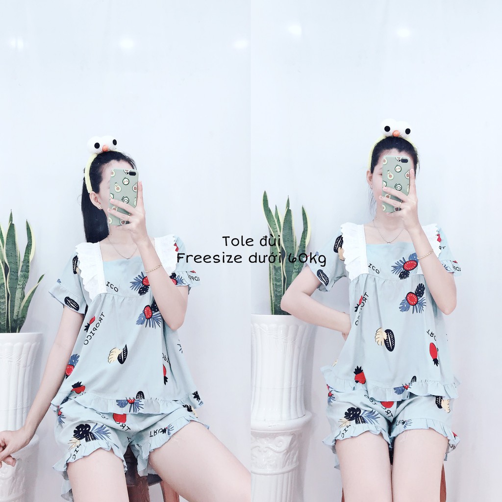 Đồ Bộ Nữ Pijama Lụa Tole Tay Ngắn Quần Đùi Mặc Nhà Đáng Yêu | BigBuy360 - bigbuy360.vn