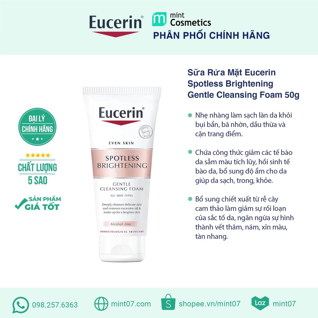 Sữa Rửa Mặt Eucerin Spotless Brightening Gentle Cleansing Foam 50G