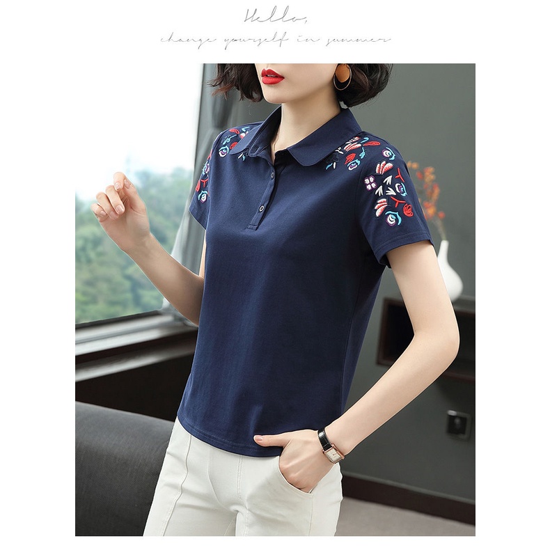 Áo Thun Ngắn Tay Thêu Họa Tiết Thời Trang Mùa Hè 2022 Cho Nữ Trung Niên