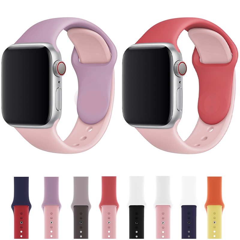 Dây Đeo Thay Thế Bằng Silicone Mềm Hai Màu Cho Đồng Hồ Thể Thao 7/6/5/4/3/SE 41 40 45 44 Mm