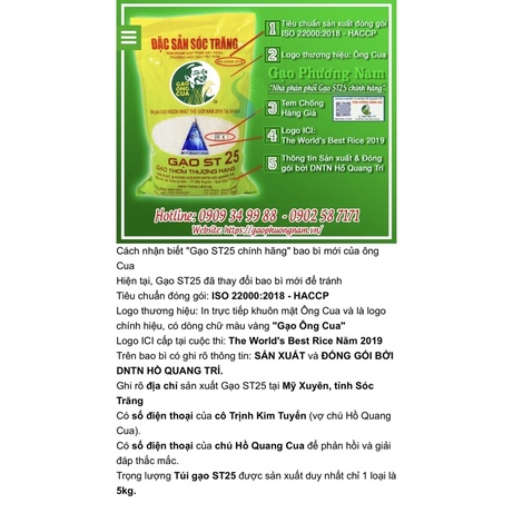 Gạo ST25 Chính hiệu Chú Hồ Quang Cua - Gạo ngon nhất thế giới