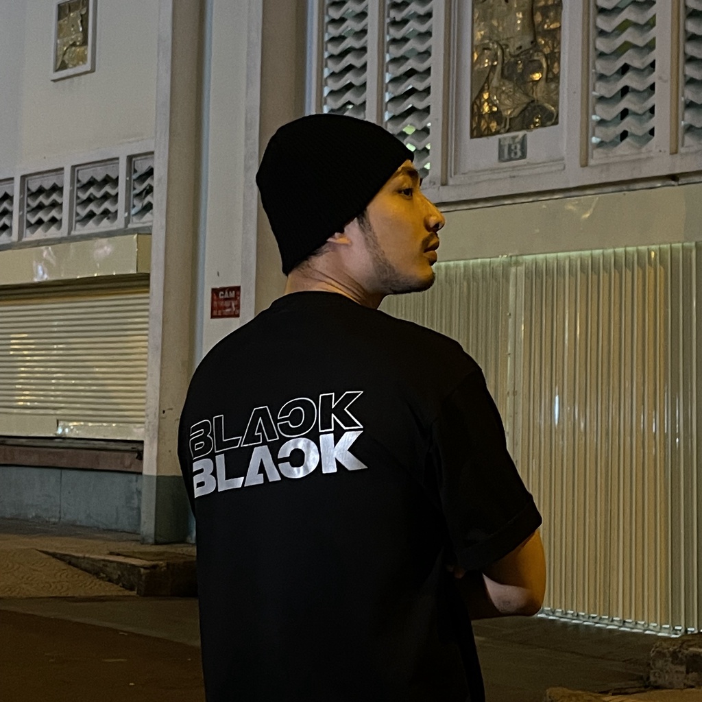 Áo thun tay lỡ Unisex thời trang Hook in chữ Black phản quang