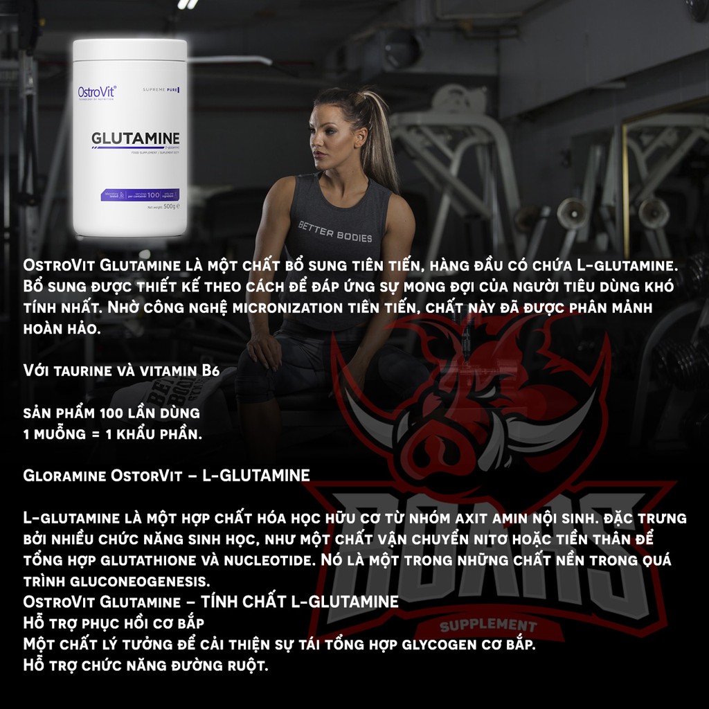 GLUTAMINE - PHỤC HỒI, GIẢM ĐAU NHỨC CƠ BẮP NHANH CỦA HÃNG OSTROVIT 500G (100 LẦN DÙNG)