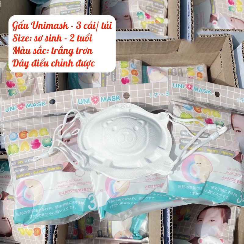 Set 3 Khẩu Trang Hình Gấu 3D UNI MASK Cho Bé 0-2 Tuổi Cho Bé Siêu Kháng Khuẩn Chống Bụi Mịn