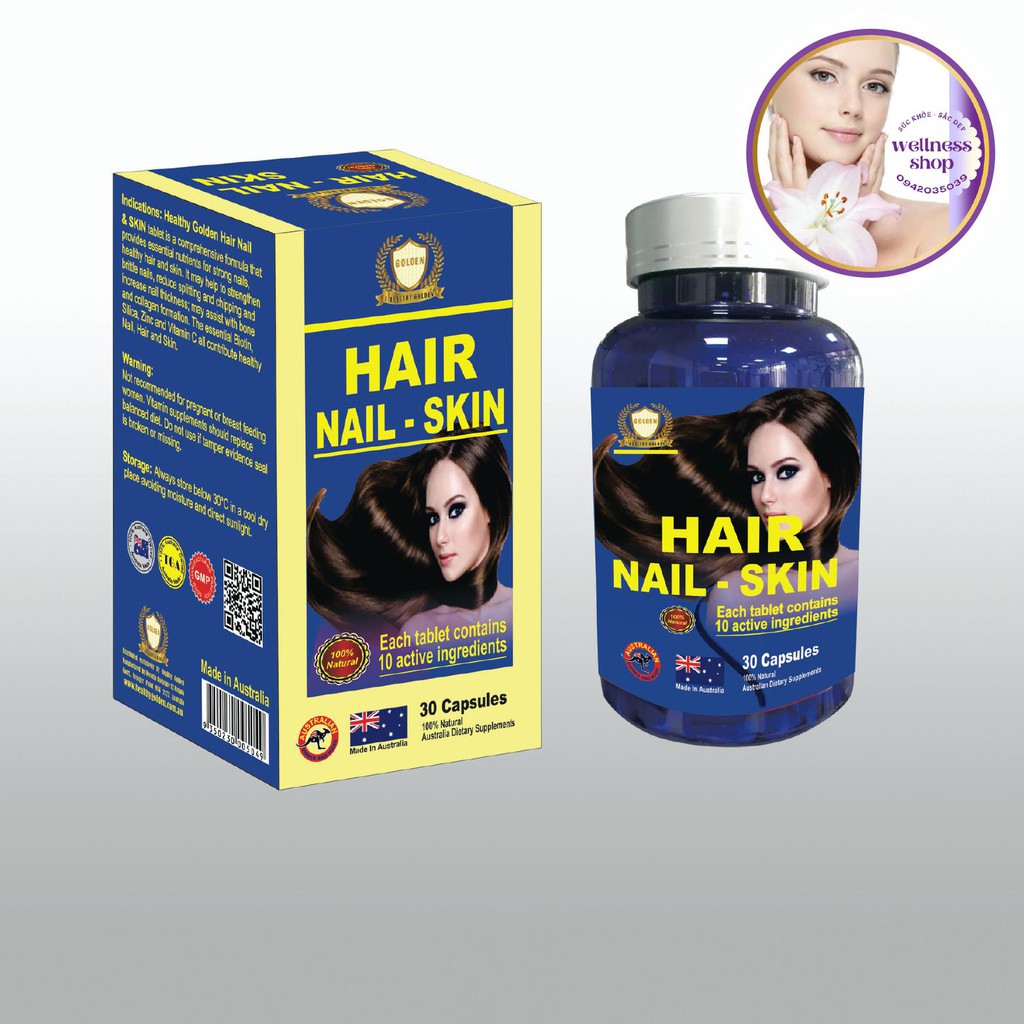 Mẫu hộp mới] Viên uống làm Đẹp TÓC, MÓNG, DA - Hair Nail Skin - Úc -  30v,100v - Healthy Golden | Shopee Việt Nam