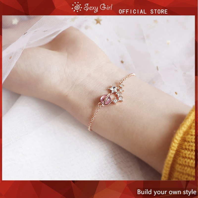 Vòng Tay Chuỗi Hạt Thủy Tinh Màu Hồng Xinh Xắn Cho Nữ