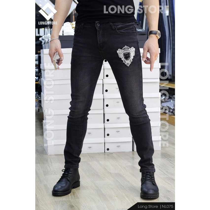 Quần jean nam co dãn,quần jean nam chất bò co dãn thêu họa tiết nổi bật ms062