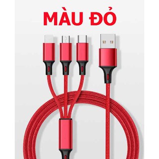 [Freeship] Cáp sạc 3 đầu ( 3 in 1) đa năng | Dây dù , Dài 1.2M | Micro USB / Type C / Lightning