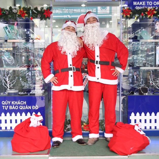 Bộ quần áo ông già Noel người Lớn bằng nhung cao cấp