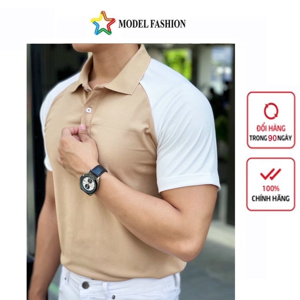 Áo thun polo nam nữ tay ngắn trắng sọc be Hàn Quốc Model Fashion