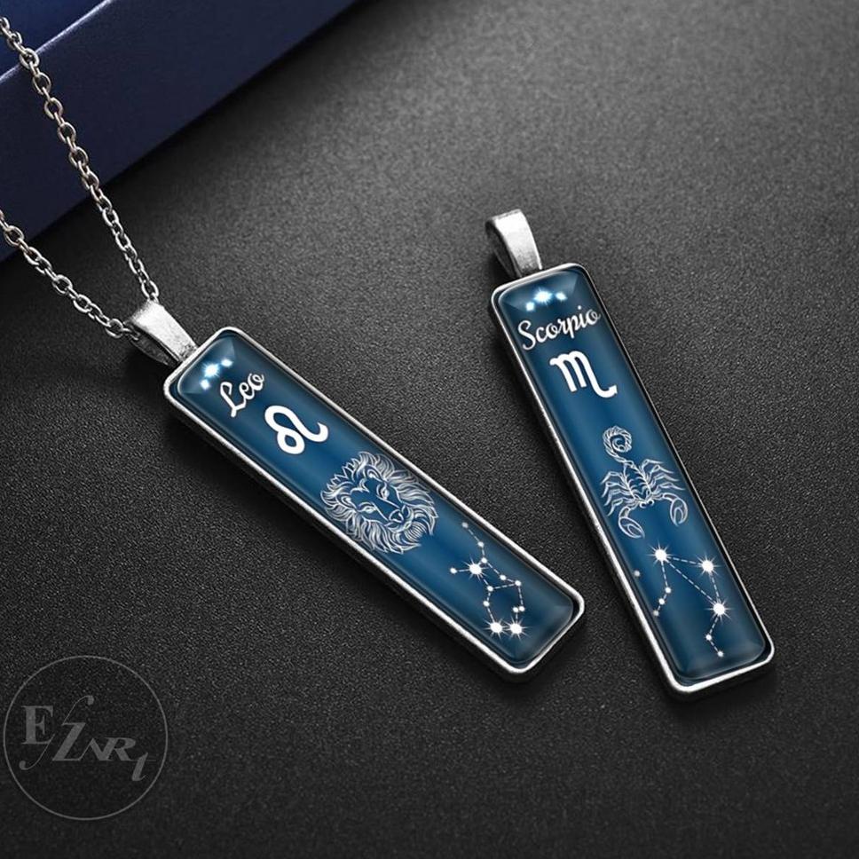 Giặt Warehouse ||Znj Độc Quyền Phiên Bản Giới Hạn! Zodiak Dây Chuyền Inox Mặt Vuông 12 Cung Hoàng Đạo Màu Xanh Lam ||Xu Hướng@ Today