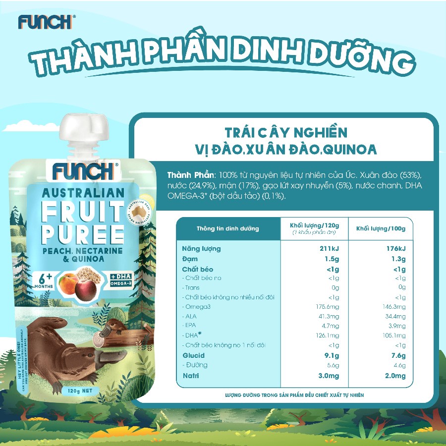 Trái Cây Nghiền Cho Bé Ăn Dặm Từ 6 Tháng Mix Hạt Dinh Dưỡng FUNCH bổ Sung DHA Omega 3 Gói 120g Date T9/2023