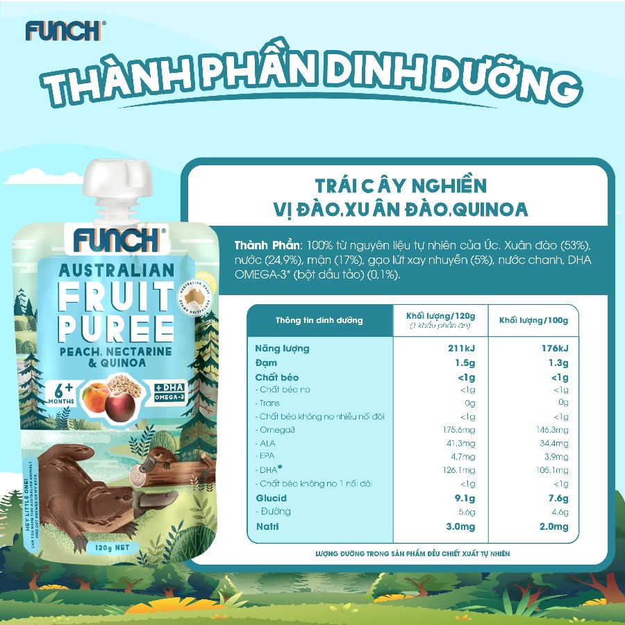 ( Date 17/09/2023) Trái Cây Nghiền Cho Bé Ăn Dặm Từ 6 Tháng Mix Hạt Dinh Dưỡng FUNCH bổ Sung DHA Omega 3 Gói 120g