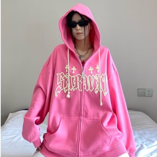 Áo hoodienữ Phong Cách áo khoác hoodie retro Mỹ Nam Nữ trơn In ấn áo hoodie unisex form rộng