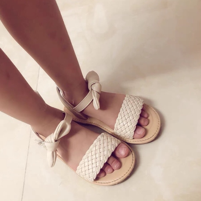 Dép sandal cho bé gái - Sandal quai đan ngang phối nơ xinh chính hãng MG Baby chất da mềm mẫu mới nhất V732