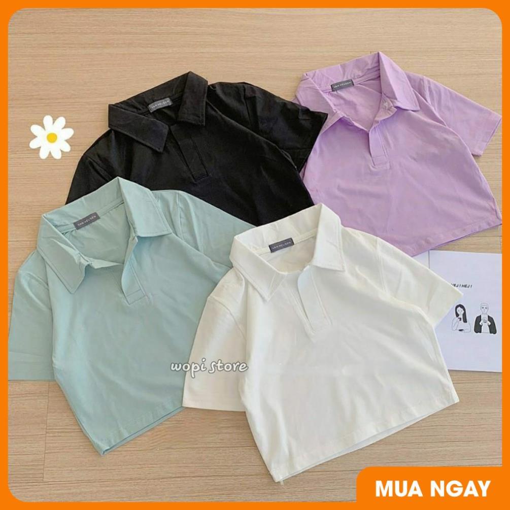 Áo Croptop Cổ Trụ PLO Tay Ngắn Dáng Ôm Nhẹ Ulzzang (4 Màu)
