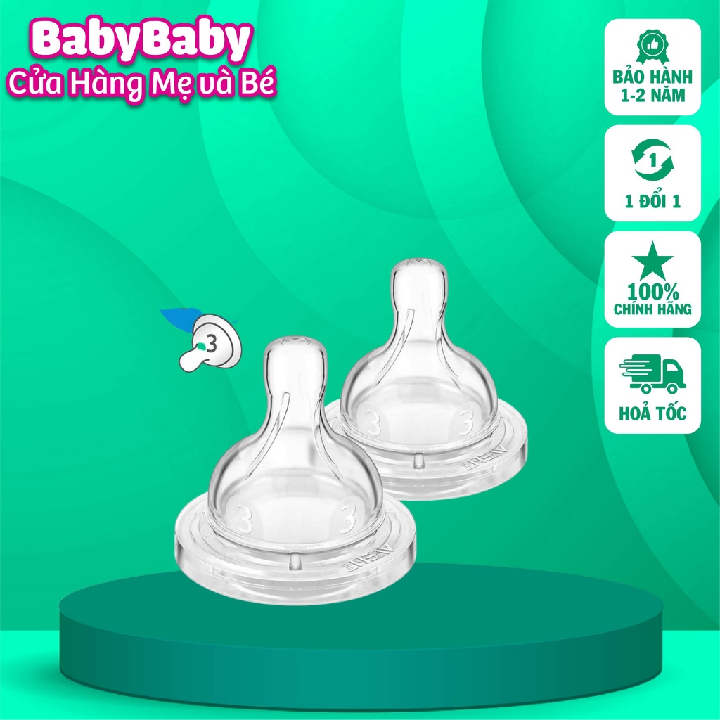Núm ti avent, núm ti thay thế bình sữa event 3m+ [ Set 2 núm ti ]