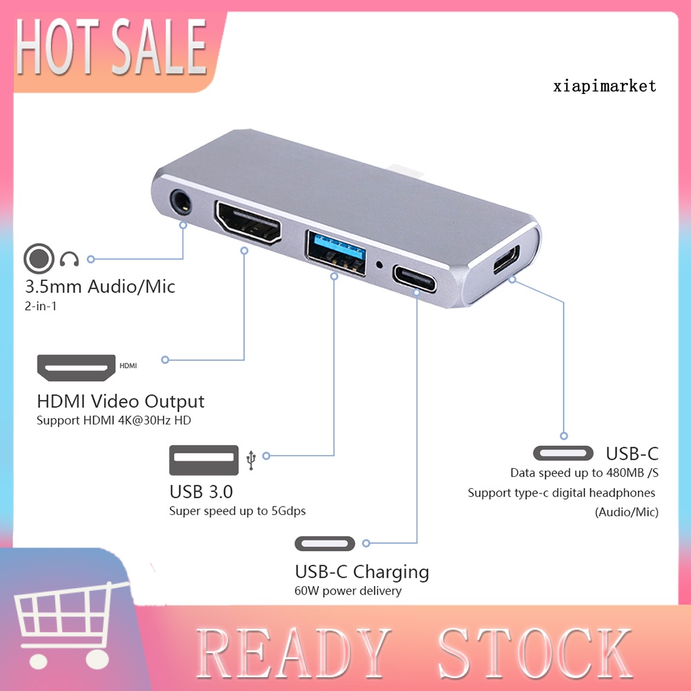 LOP_5 in 1 Type C 4K HDMI-compatible USB 3.0 Charging Hub Adapter Converter for Phone Laptop