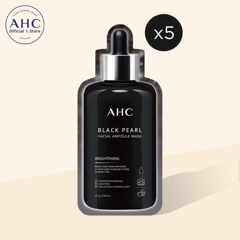 Mặt nạ AHC Black Pearl Facial Ampoule Mask 27g x 5 miếng (New BI) Tthị