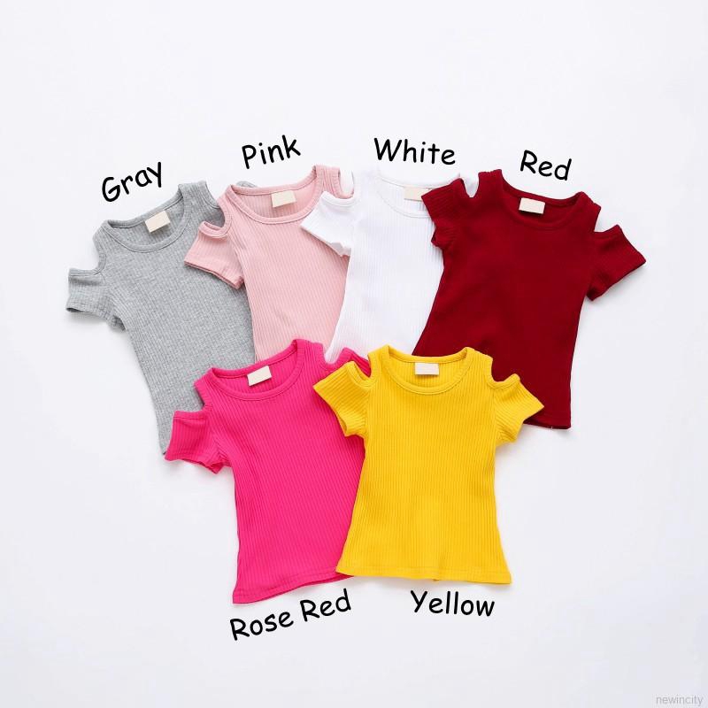 Áo thun tay ngắn hở vai xinh xắn cho bé gái