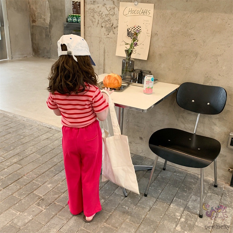 Bộ Đồ 2 Món Áo Tay Ngắn Phối Quần Dài Kiểu Hàn Quốc Thời Trang Mùa Hè Cho Bé Gái