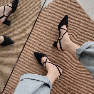 (Order) Giày búp bê quai chéo da lộn đế 3cm