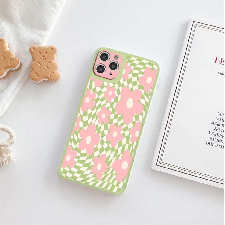 Ốp lưng iphone Hoa hồng xoay màu viền vuông chống sốc iphone 6 7 8 plus x xsmax 11 12 13 pro max tr105