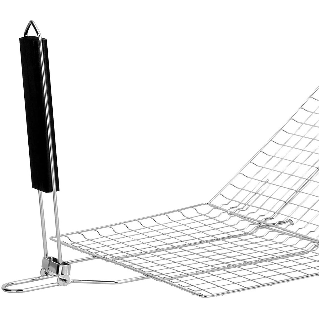Vỉ Nướng Thịt / Cá Bằng Thép Không Gỉ 430 Có Tay Cầm Gỗ 32x 22cm