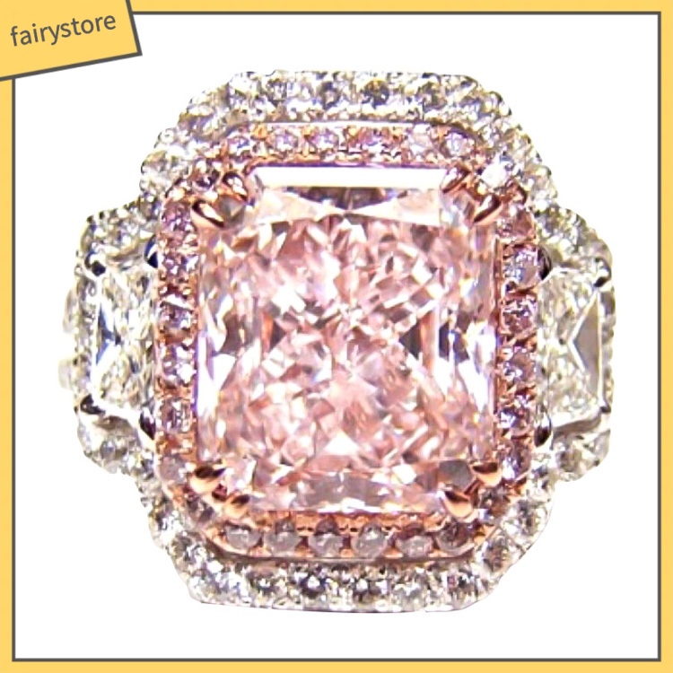 Nhẫn đính hôn thiết kế đính đá zircon vuông đơn giản lấp lánh thời trang