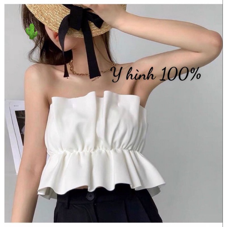 Áo ống nữ kiểu búp hoa  xòe dây tia kéo xịn xò  vải  T- ơ  lụa  cao cấp sang chảnh